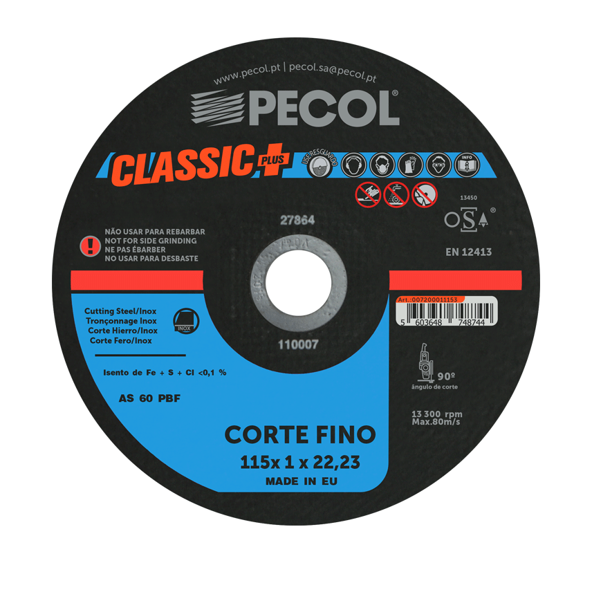 Disco de Corte Fino Inox Classic Plus - Pecol