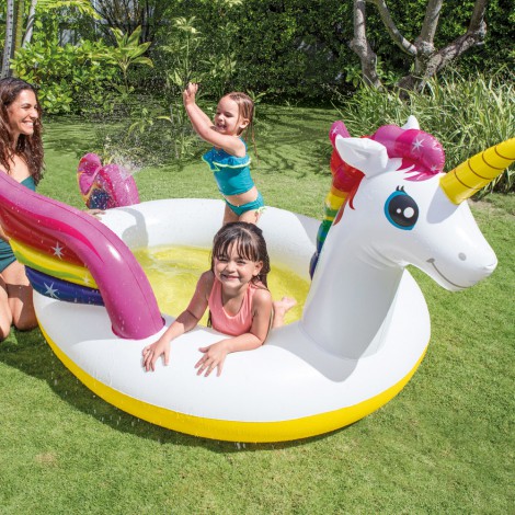 Pisicna Insuflável Infantil  - Forma de Unicórnio com Pulverizador - 193x272x104cm - 151litros
 - INTEX - Image 3