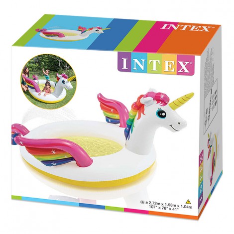Pisicna Insuflável Infantil  - Forma de Unicórnio com Pulverizador - 193x272x104cm - 151litros
 - INTEX - Image 5