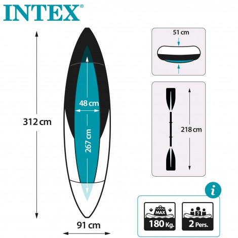 Kayak Insuflável  Explorer K2 & 2 Remos - 312x91x51cm  - INTEX - Image 6