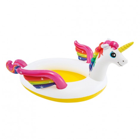 Pisicna Insuflável Infantil  - Forma de Unicórnio com Pulverizador - 193x272x104cm - 151litros
 - INTEX
