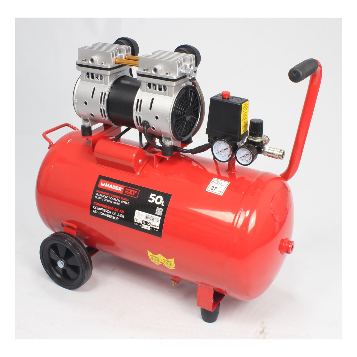 Compressor de Ar, Silencioso, Cabeça Dupla, 1HP, 50L - Mader