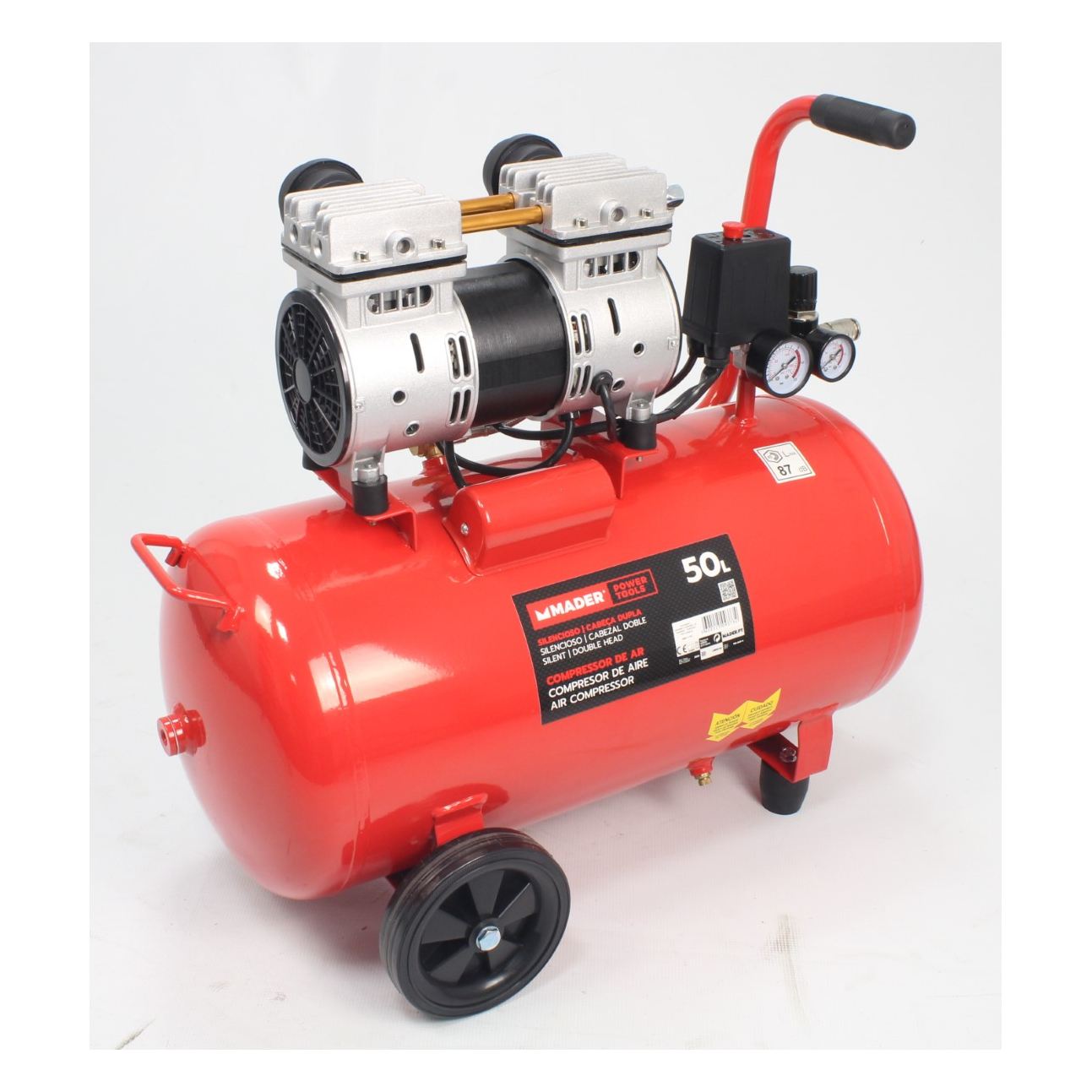 Compressor de Ar, Silencioso, Cabeça Dupla, 1HP, 50L - Mader - Image 2