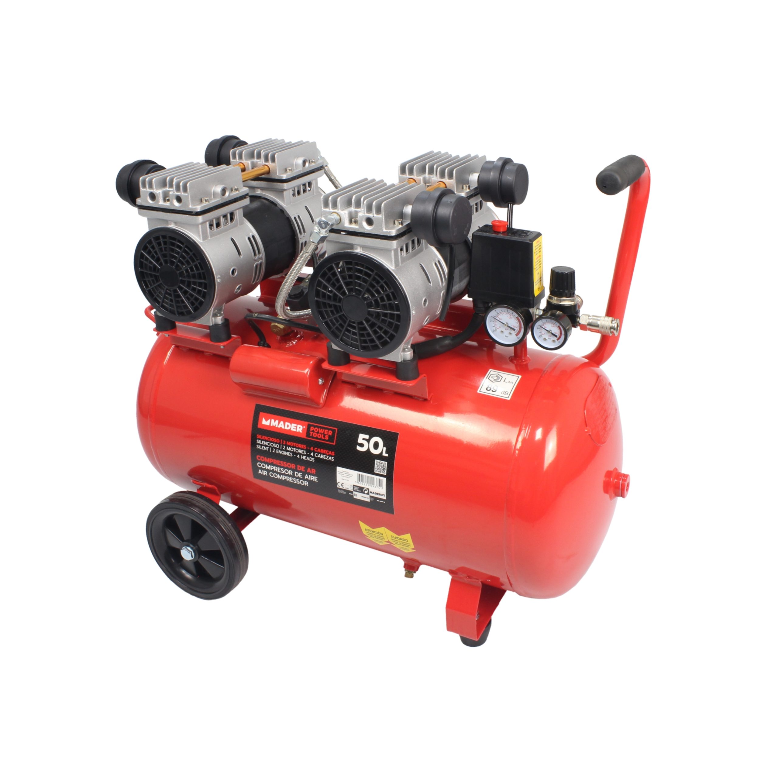 Compressor de Ar Monobloco, 50L, 4HP, 4 Cabeças, 2 Motores - Mader