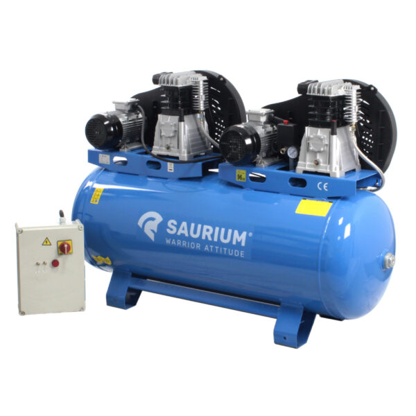 Compressor de Ar, Correia, 270L, 4 hp + 4 hp, 10Bar, Trifásico - SAURIUM