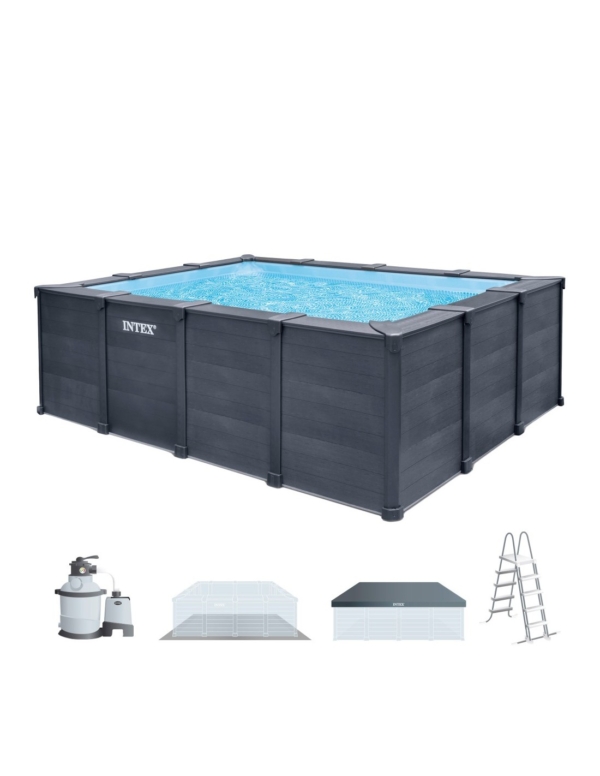 Piscina removível retangular Graphite Gray Panel 10.091 litros com estação de tratamento - 26396NP - Intex