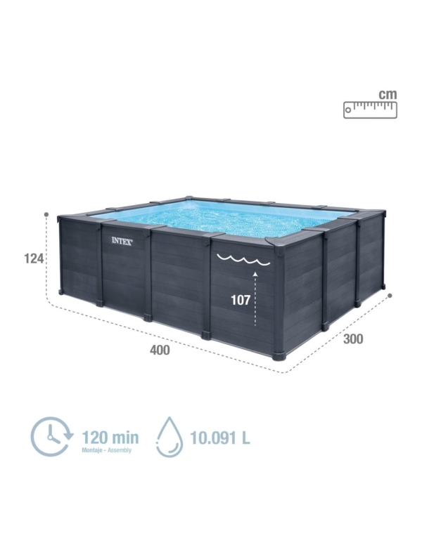 Piscina removível retangular Graphite Gray Panel 10.091 litros com estação de tratamento - 26396NP - Intex - Image 4